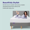 image:imagePurple Bed Frame  Charcoal Twin Size Durable Platform Easy Assembly Upholstered with Tapered Wooden Legs Stylish and StrongStone Grey